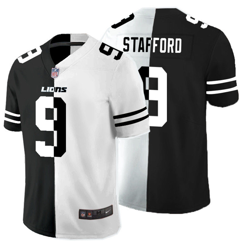 Men's Detroit Lions #9 Matthew Stafford Black & White Split Limited Stitched Jersey